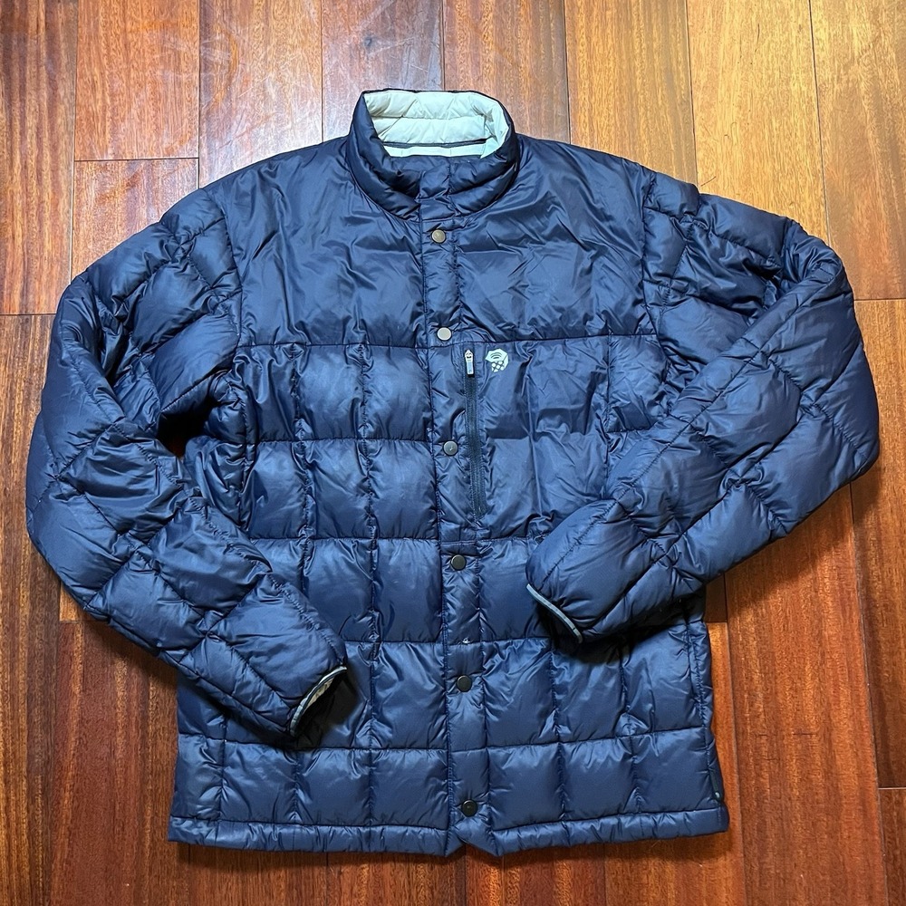 MOUNTAIN HARDWEAR Jacket Mens Small Navy Blue Puffer 650 Down Shield OM0763 FLAW